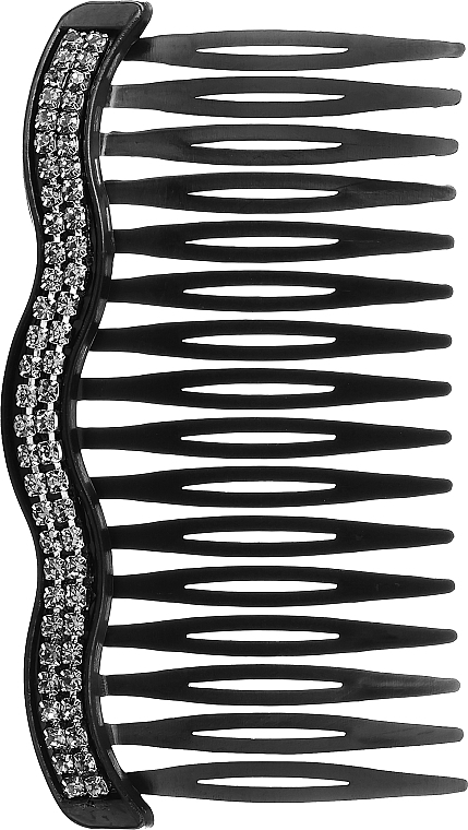 Decorative Comb, black with silver stones, wavy - Donegal — photo N1