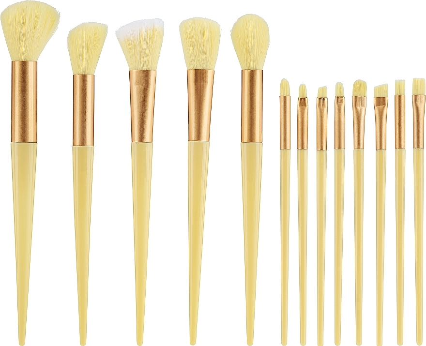 Makeup Brush Set in Case, 13 pcs, yellow - Lewer Brushes — photo N1