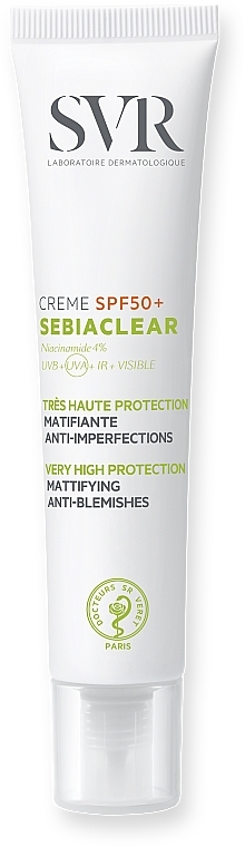 Mattifying Facial Sunscreen for Problem Skin - SVR Sebiaclear Cream SPF50+ Very High Protection — photo N1