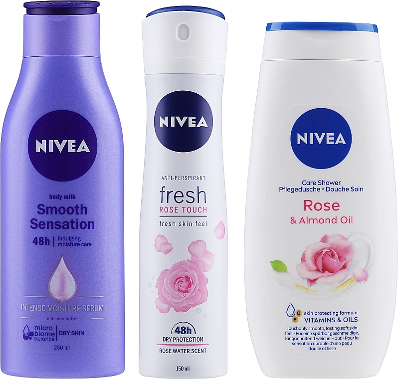 Set - Nivea Care & Roses (deo/spray/150ml + sh/gel/250ml + b/milk/250ml)  — photo N18