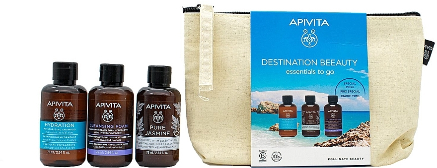 Set - Apivita Destination Beeauty Essentials To Go Set (shm/75ml + sh/gel/75ml + f/foam/75ml + bag) — photo N1