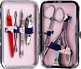 Fragrances, Perfumes, Cosmetics Manicure Set 2429, dark blue with flowers - Donegal Manicure Set