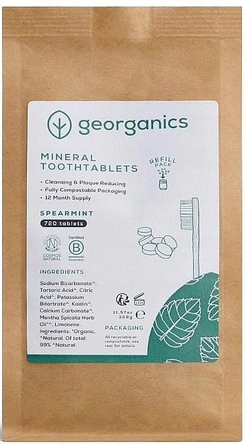 Mint Teeth Cleansing Tablets - Georganics Mineral Toothtablets Spearmint (replacement unit) — photo N1