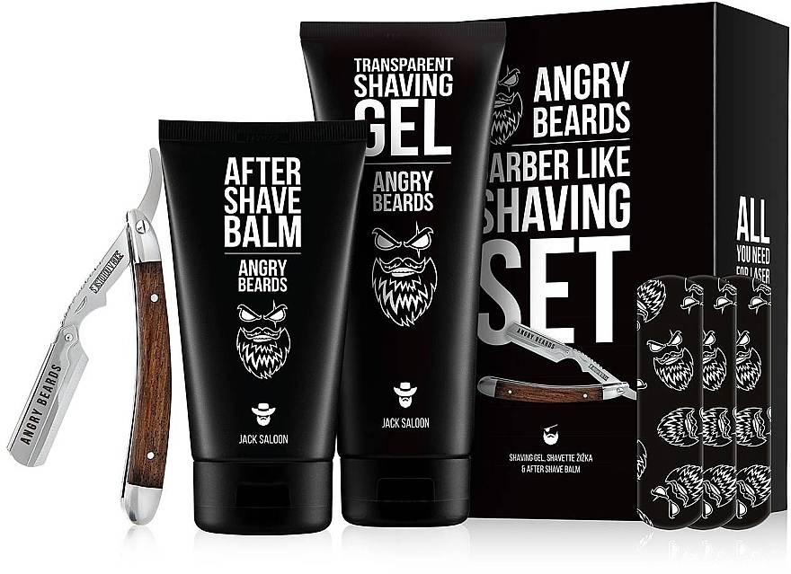 Set - Angry Beards Arber Like Shaving Set (ash/balm/150ml + ash/gel/250ml + accessories/1pc + patch/3pcs) — photo N2