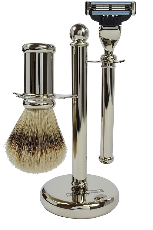 Shaving Set - Golddachs SilverTip Badger, Mach3 Metal Chrome Handle (sh/brush + razor + stand) — photo N1