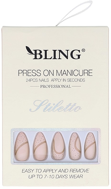 Stiletto False Nails, pink - Bling Press On Manicure — photo N1