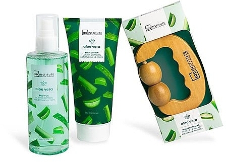 Set - IDC Institute Aloe Vera Massage Gift Set (b/oil/250 ml + b/lot/200 ml + roller/1 pcs) — photo N2