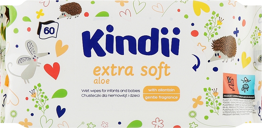Kids Wet Wipes, 60 pcs - Kindii Extra Soft — photo N2