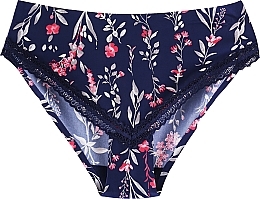 Women's Bikini Panties with Lace, laser cut, blue with flowers - Moraj — photo N1