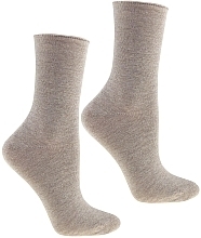 Women's Long Cotton Socks, 1 pair, beige - Moraj — photo N1