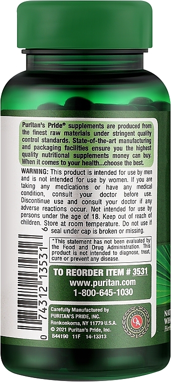 Men Dietary Supplement - Puritan's Pride Saw Palmetto 450mg Capsules — photo N2