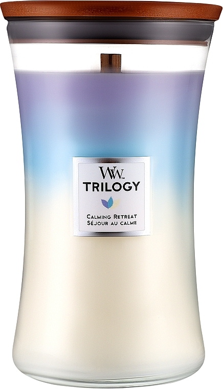 Scented Candle in Glass - Woodwick Hourglass Trilogy Candle Calming Retreat  — photo N1