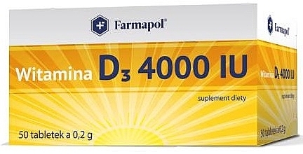 Vitamin D3 4000 IU Dietary Supplement, tablets - Farmapol — photo N1