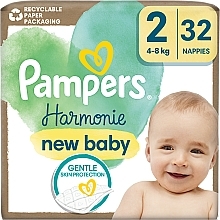 Harmonie New Baby Diapers, size 2, 4-8 kg, 32 pcs - Pampers — photo N1