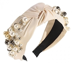 Fragrances, Perfumes, Cosmetics Hair Band 'Turban' with pearls, cream - Ecarla