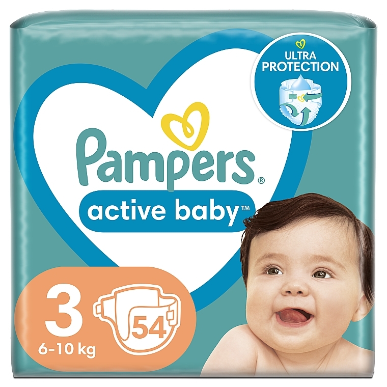 Active Baby 3 Diapers, 6-10 kg, 54 pcs - Pampers — photo N1