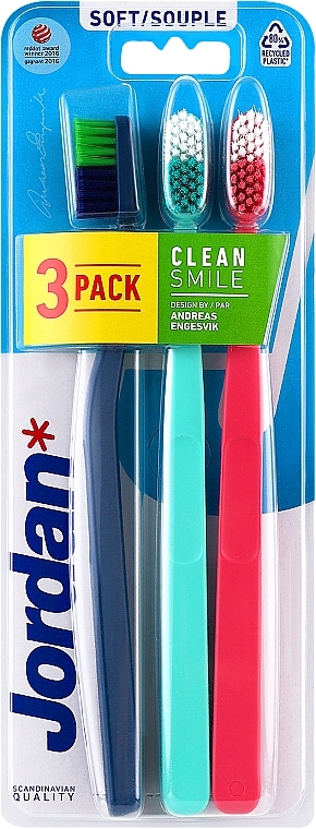 Soft Toothbrush, dark blue + mint + pink - Jordan Clean Smile Soft — photo N1