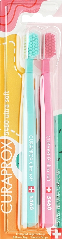 Toothbrush Set "Different Days Edition", 2 pcs, pink + turquoise - Curaprox Ultra Soft CS 5460 — photo N1