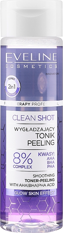 Smoothing Toner Peeling - Eveline Clean Shot Smoothing Tonic-Peeling with 8% AHA BHA PHA Acid — photo N1