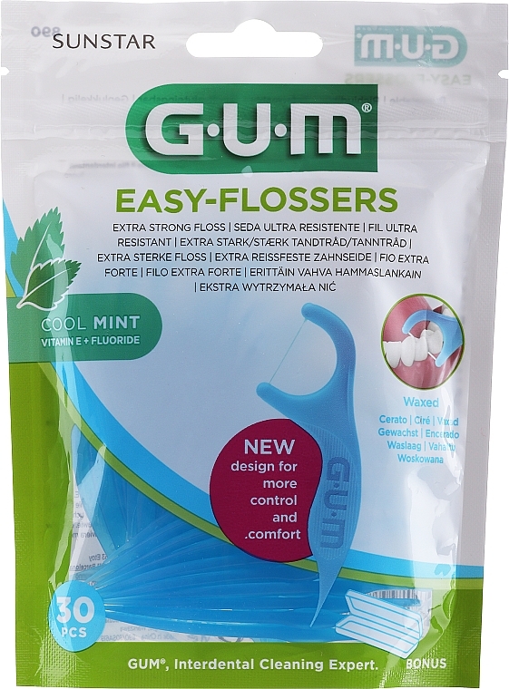 Fluoride Dental Floss, 30 pcs - Sunstar Gum Easy Flossers Vitamin E — photo N9