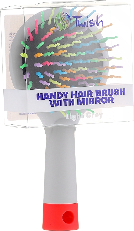 Hair Brush with Mirror, grey - Twish Handy Hair Brush with Mirror Light Grey — photo N9