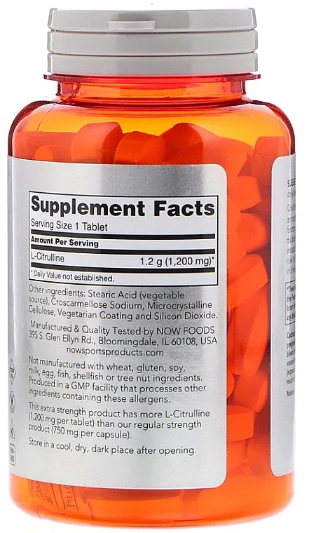 Dietary Sipplement "L-Citrulline", 1200mg - Now Foods L-Citrulline Tabs — photo N4