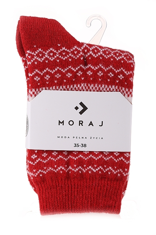 Warm Socks with Ornaments, CSW800-004, red with white ornaments - Moraj — photo N1