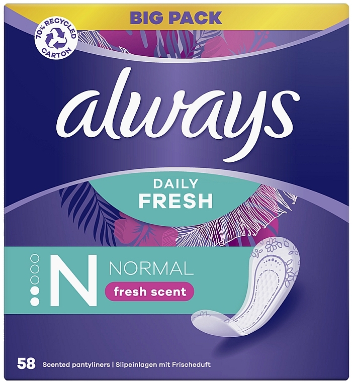 Sanitary Pads, 58pcs - Always Dailies Fresh & Protect Normal Deo — photo N3
