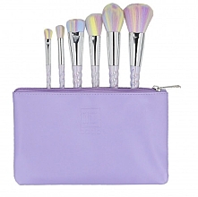 Set of 6 Makeup Brushes + Bag, purple - ILU Brush Set — photo N1