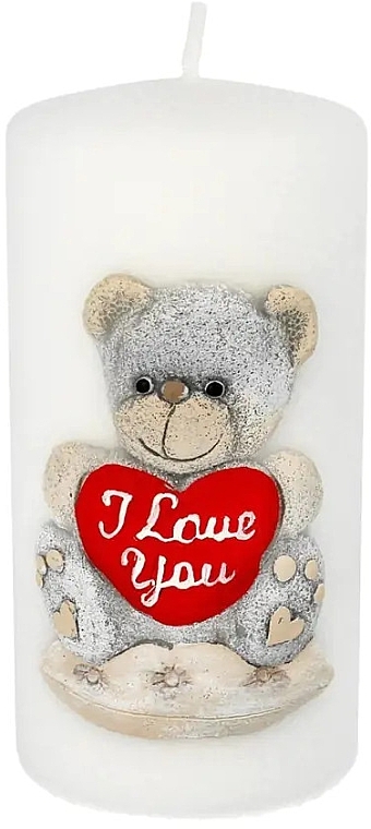 Decorative Candle "Teddy Bear", 7x14 cm, white cylinder - Artman — photo N1