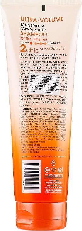 Volumizing Shampoo with Mandarine and Papaya Oil - Giovanni 2 Chic Ultra-Volume TanGerine Papaya Butter — photo N2