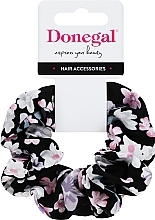 Fragrances, Perfumes, Cosmetics Scrunchie FA-5647, black with white-pink flowers - Donegal