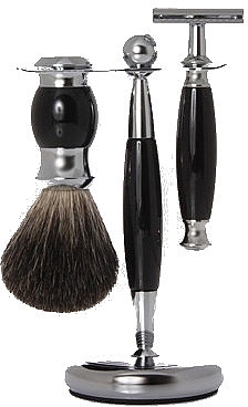 Shaving Set - Golddachs Synthetic Hair, Safety Razor Polymer Black Chrome (sh/brush + razor + stand) — photo N1