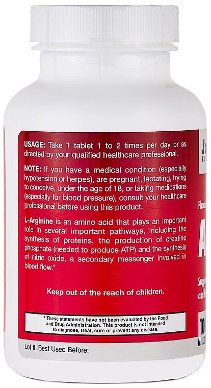 Dietary Supplement "Arginine" - Jarrow Formulas Arginine 1000mg — photo N3