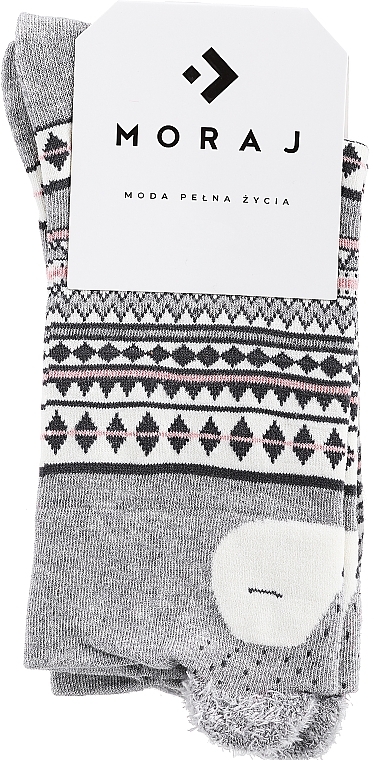 Women Long Socks with Forest Animals, grey with black pattern - Moraj — photo N1