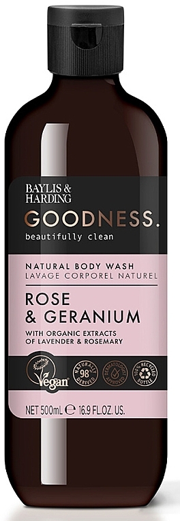Shower Gel - Baylis & Harding Goodness Rose & Geranium Natural Body Wash — photo N1