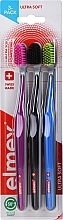 Fragrances, Perfumes, Cosmetics Toothbrushes, ultra-soft, black + blue + purple - Elmex Swiss Made