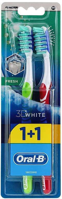 Toothbrush Set, 40 medium, light green + red - Oral-B 3D White Fresh 40 Medium 1+1 — photo N1