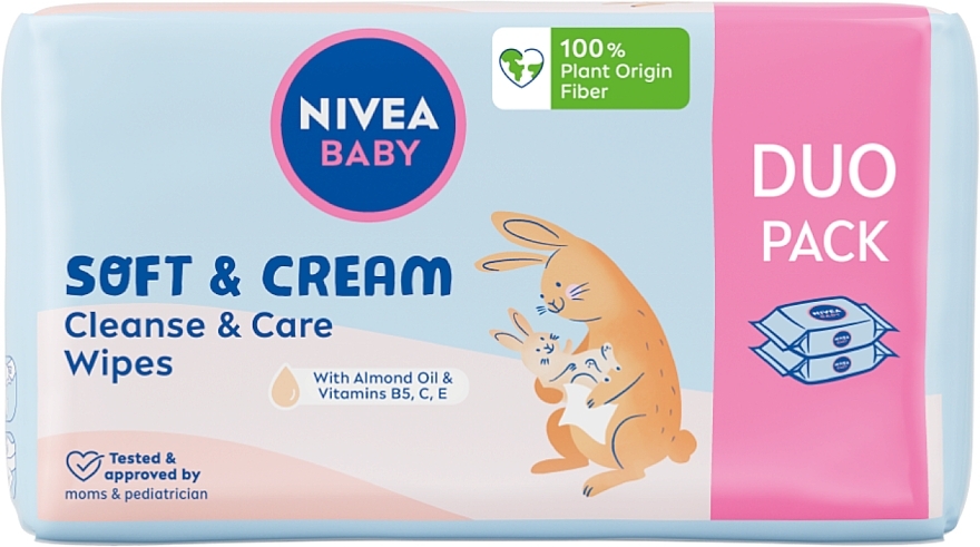 Biodegradable Wipes, 2 x 57 pcs - Nivea Baby Soft & Cream — photo N1