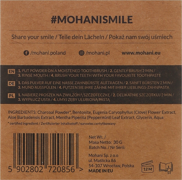 Whitening Tooth Powder - Mohani Smile Teeth Whitening Charcoal Powder — photo N3