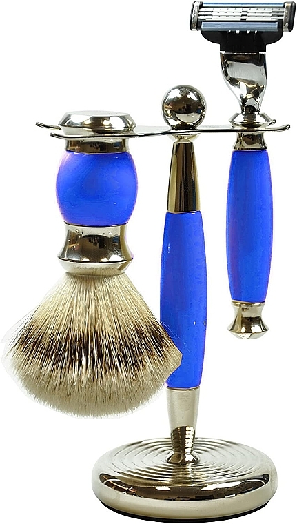 Shaving Set - Golddachs Synthetic Hair, Mach3 Polymer Blue Chrom (sh/brush + razor + stand) — photo N5