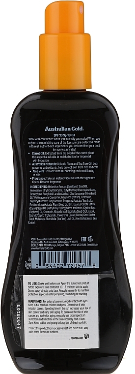 Sunscreen Spray - Australian Gold Spray Oil Hydrating Formula SPF30 — photo N2