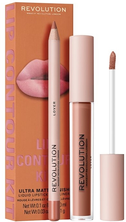 Lip Makeup Set - Makeup Revolution Lip Contour Kit Lover (lip/gloss/3ml + lip/pencil/1g) — photo N6
