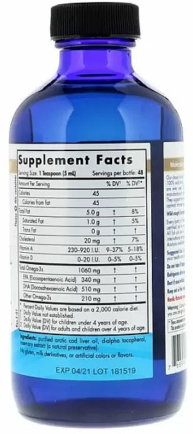 Dietary Supplement "Cod Liver Oil", 1060 mg - Nordic Naturals Cod Liver Oil — photo N2