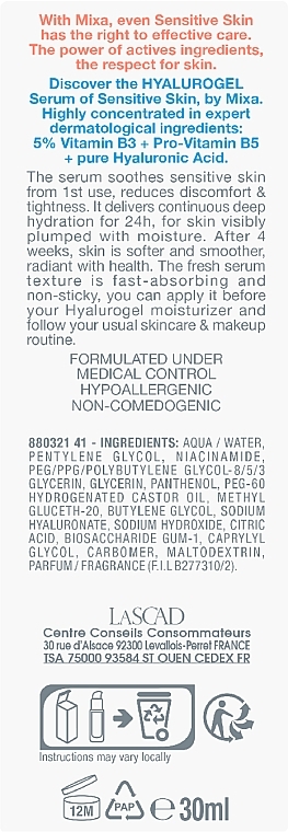 Serum for Sensitive Skin - Mixa Hyalurogel The Serum Of Sensitive Skin — photo N3