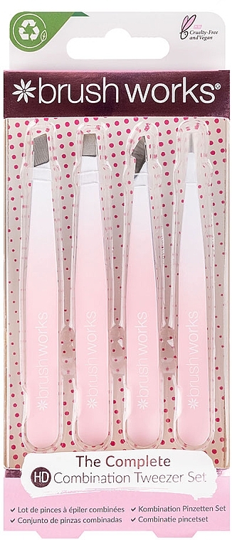 Tweezers Set, 4 pcs - Brushworks 4 Piece Combination Tweezer Set White & Pink — photo N1