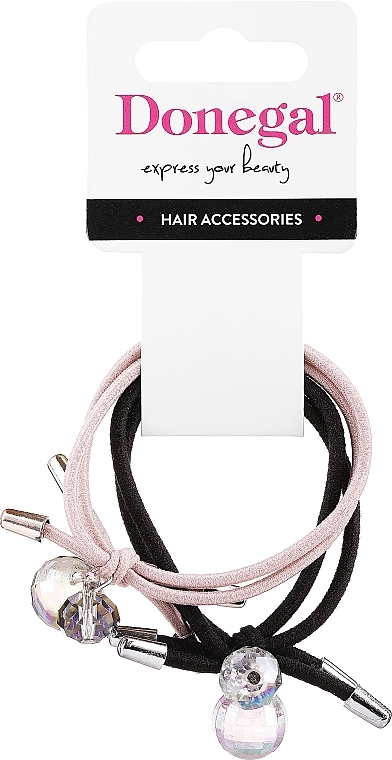 Hair Ties, FA-5697+2, pink + black with rhinestones - Donegal — photo N1