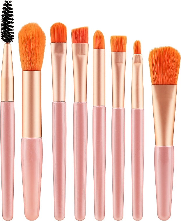 GIFT! Makeup brush set in a case, 8 pieces, pink - Lewer  — photo N1