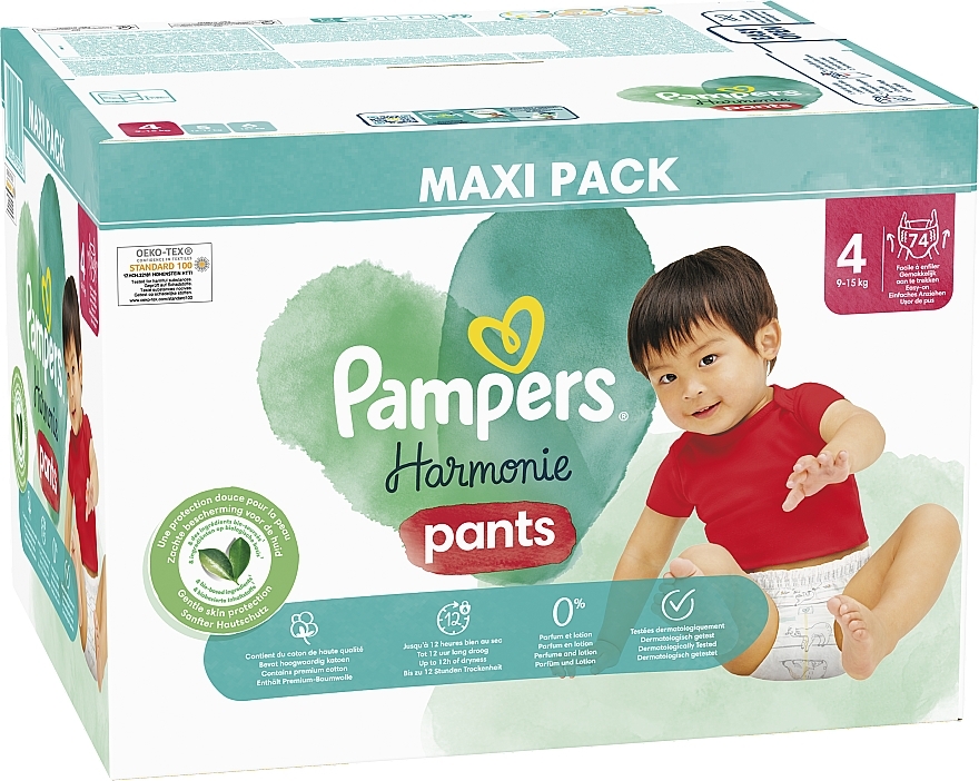 Harmonie Nappy Pants, size 4 (9-15 kg), 74 pcs - Pampers — photo N4