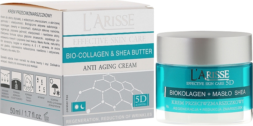 Collagen and Shea Butter Anti-Wrinkle Cream 55+ - Ava Laboratorium L'Arisse 5D Anti-Wrinkle Cream Bio Collagen + Shea Butter — photo N1